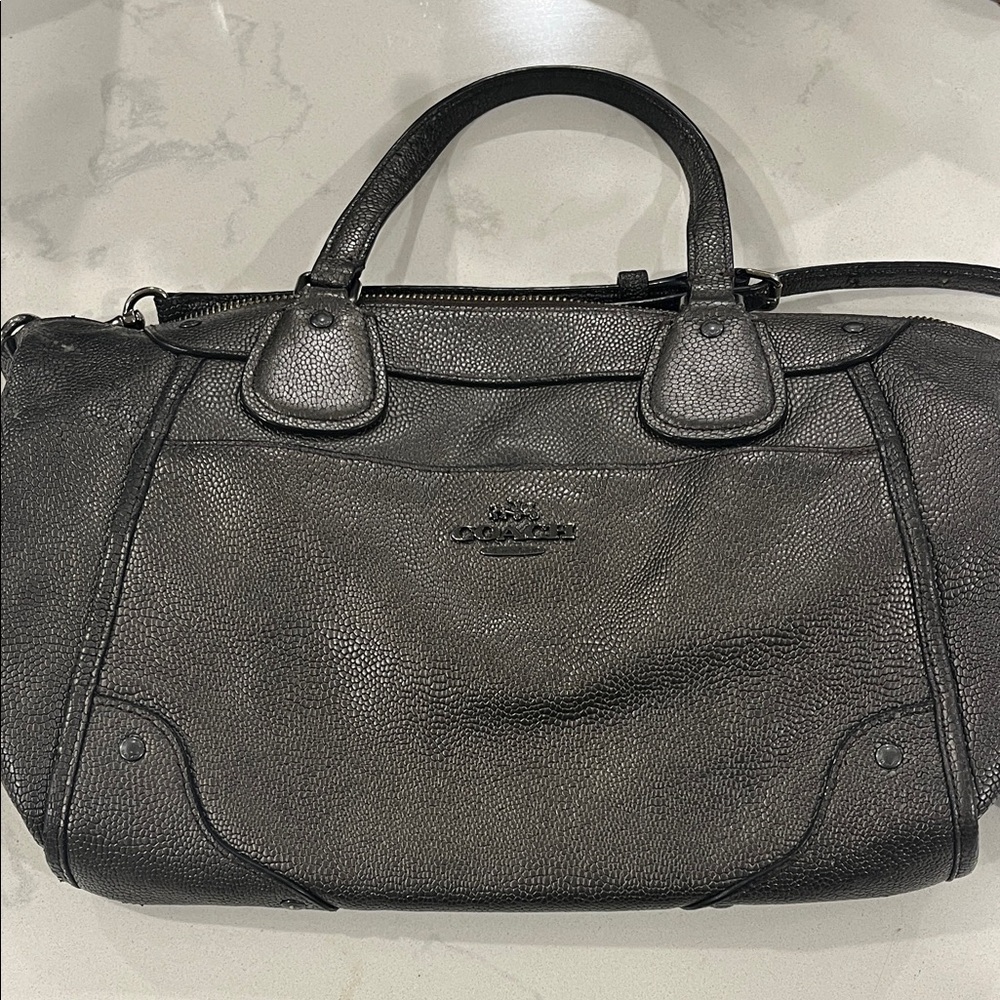 Coach Black Pebbled Leather Satchel with Top Handles